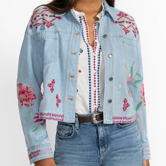 Johnny Was Embroidered Denim Jacket Tallula with Floral Design - Picture 1 of 6